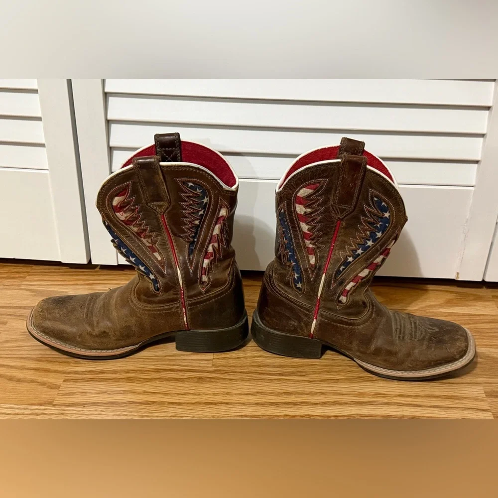 Ariat Kids American Flag Western Boots | Size 12 |Distressed Leather |Patriotic - Picture 3 of 10
